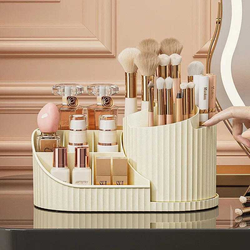 Organisateur de cosmétiques rotatif à 360 degrés, grande capacité, support de rangement pour pinceaux de maquillage et rouges à lèvres, pour la coiffeuse de chambre à coucher