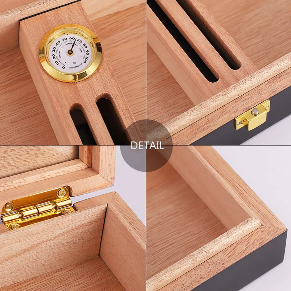 Cedar Wood Cigar Humidor Mini Portable Humidor with Humidifier Hygrometer Piano Lacquer with Sunroof Cigarette Case