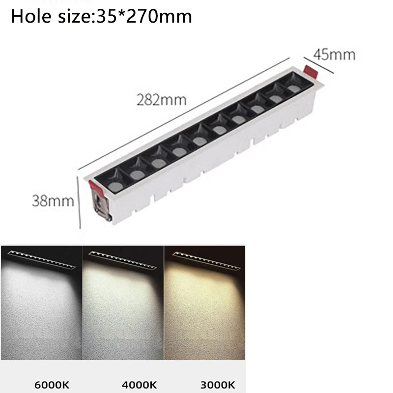 LED Line Light Recessed Grille Spotlight 10W 20W 30W  AC85~265V  LED Spotlight Home Store Decoration Grille Line Light Spotlight