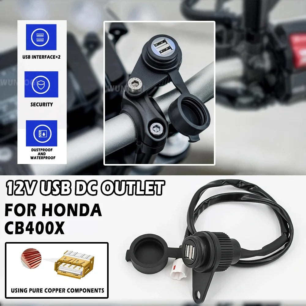 

For Honda CB400X CB 400 X USB Dual USB DC Outlet Adapter Cigarette Lighter Adapter 12V DV Outlet Converter Kit