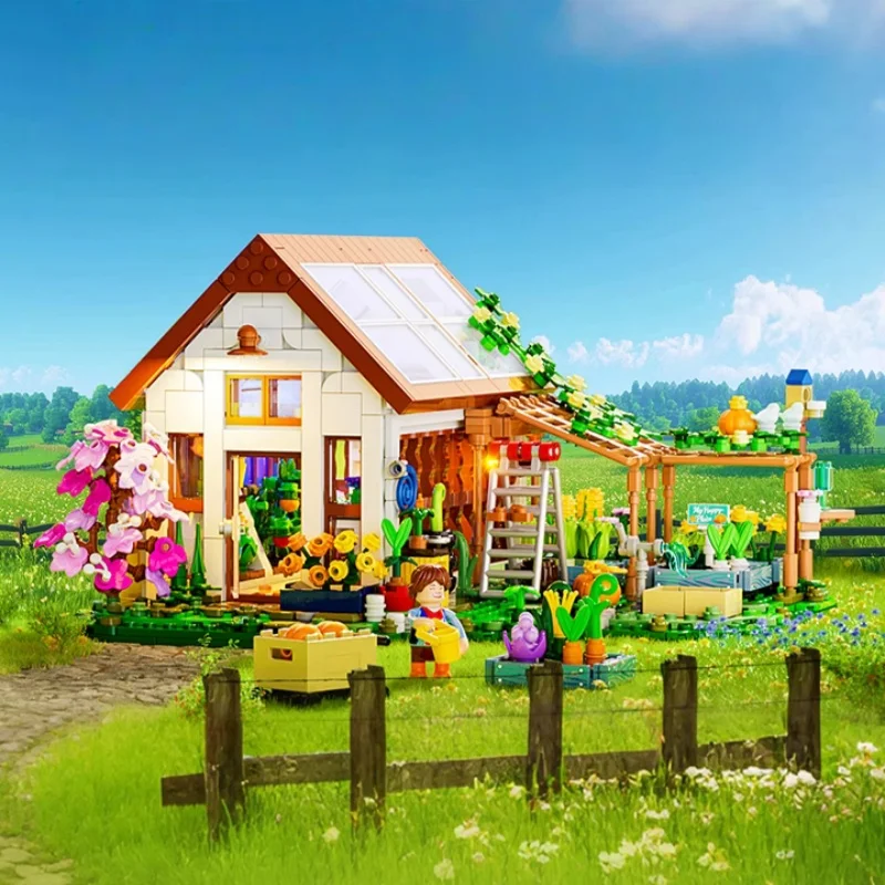 Zabawki do składania z klocków, szklarnia ogrodnicza, modele, seria Życie na farmie, widok ulicy, zabawki, ozdoby, prezenty urodzinowe