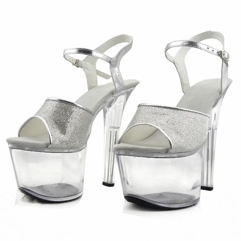 

Glitter 17cm Fashion Shoes pole dancing Sandals Plus Size Shoe 7 Inch Hand Made High Heel Shoes Sexy Crystal dance shoes