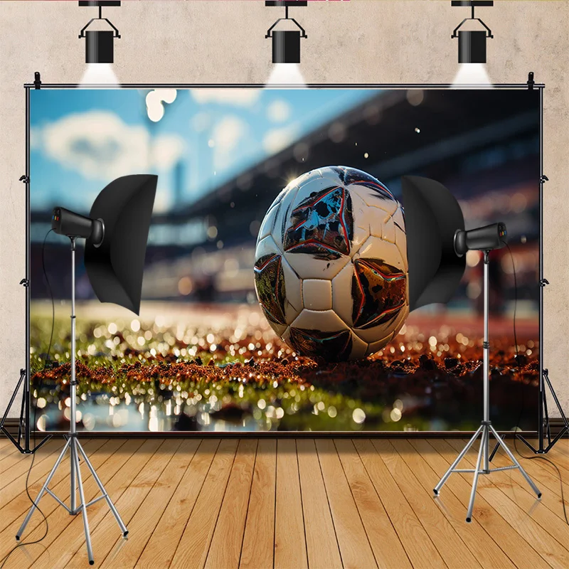 Stadium Trophy Soccer Photography Background Final Match Pitch Ball Goalpost Free Kick Football Birthday Party Backdrops FO-01