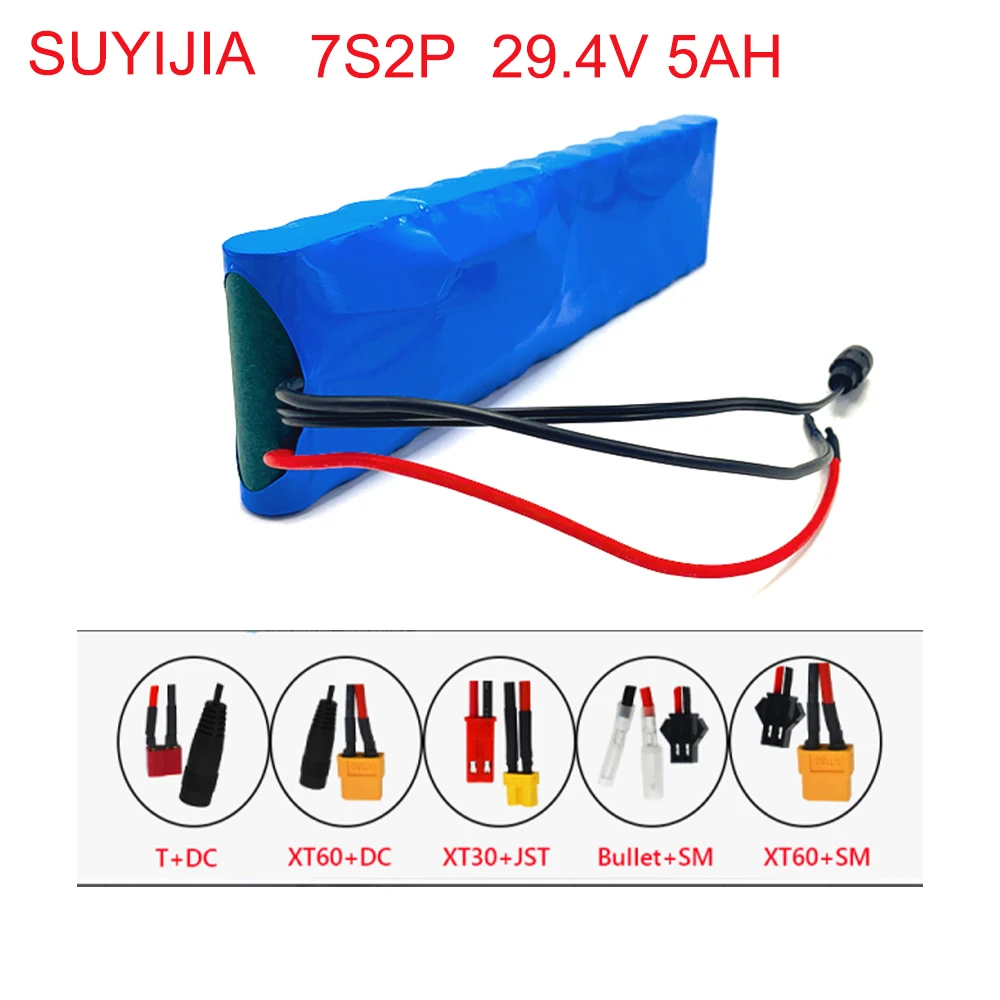 Imagem -03 - Bateria 29.4v 5000mah Bateria Recarregável 2a Carregador para Scooter Elétrico Cadeira de Rodas de Bicicleta 24v 7s2p 5ah 18650