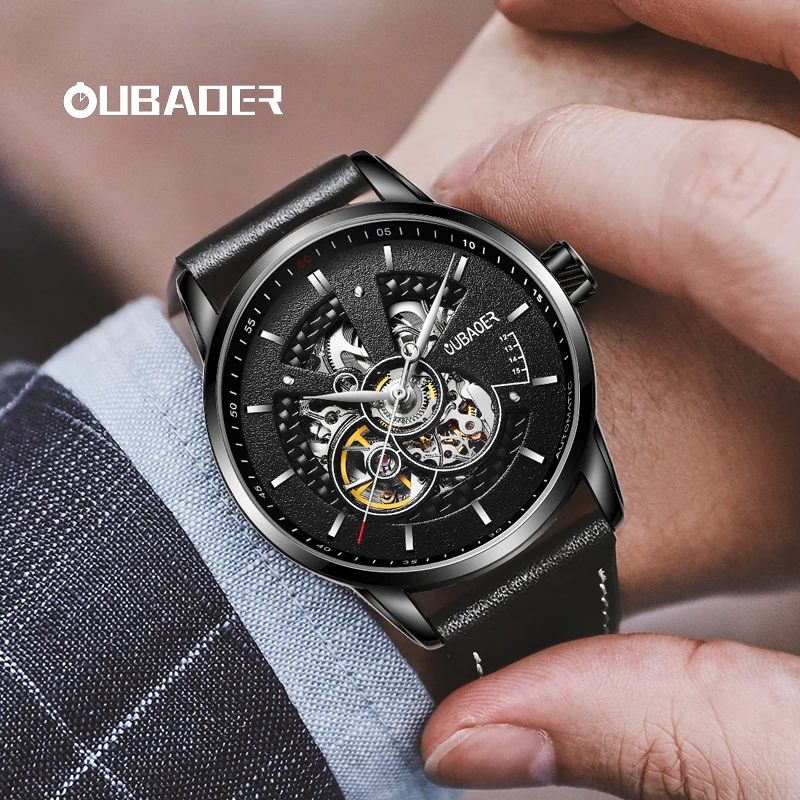 OUBAOER NEW Men\'s Automatic Mechanical Wristwatch Fashion Hollow Dial Business Waterproof Sport Watch for Men Relogio Masculino