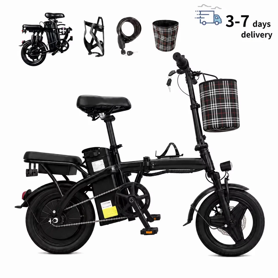 14 Inch Folding Electric Bike 500W Peak Brushless Motor Removable Lithium Battery Dual Disc Brake Portable Foldable Ebike Adult City Commuter E Bicycle image 2