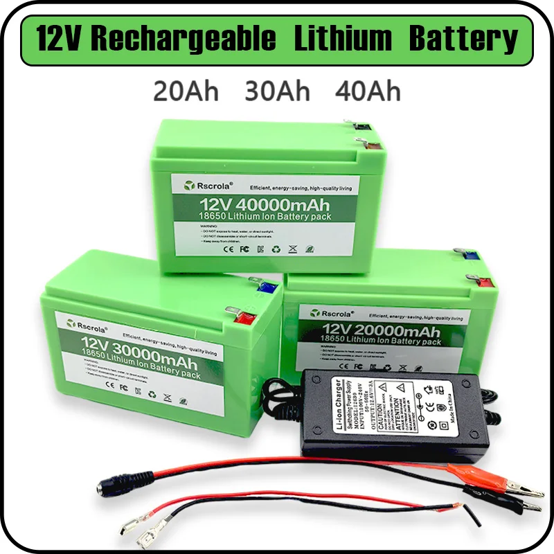 12V 40Ah Lithium Battery Pack, 18650 Rechargeable DC Power for Sprayer, Portable Speaker, Outdoor Camping,LED Strip Toy Cars