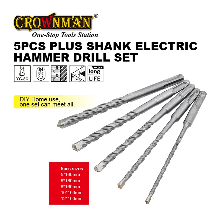 CROWNMAN Power Tools Accessories 5/6/8/10/12*160mm Drilling Carbide Tipped Bit Masonry Drill for Electric Hammer Drill Bit Set