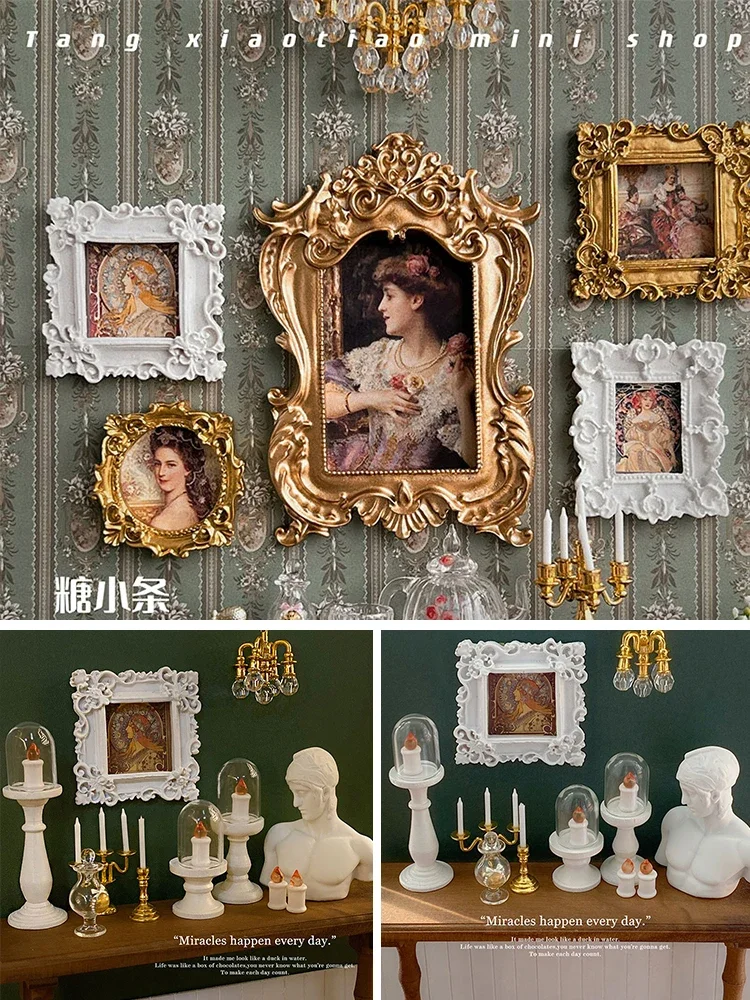 1:6 BJD Dollhouse Plaster Statue Mini Vintage Decor Painting David Venus Sculpture Mini Candlestick Candle Dollhouse Decoration