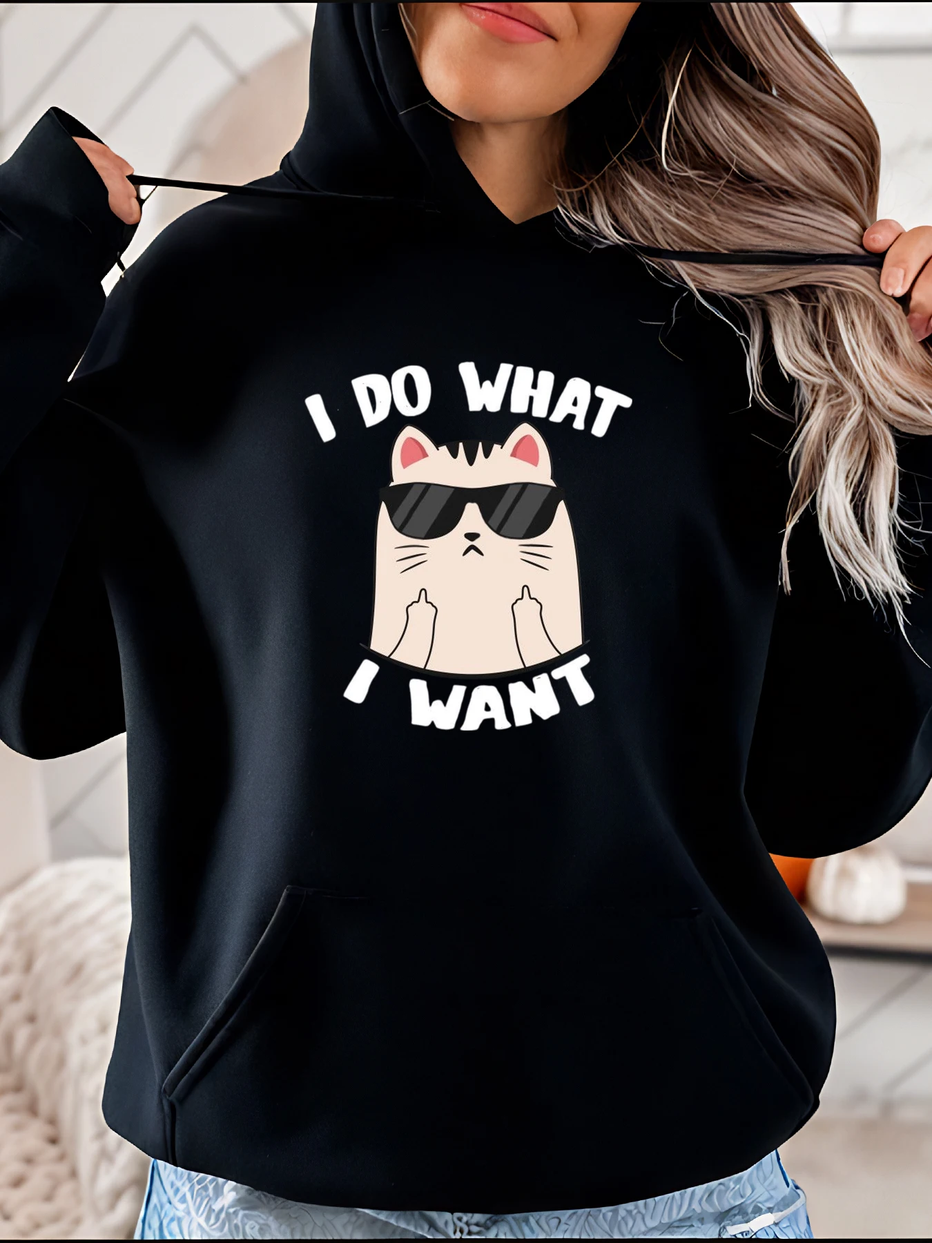 

Толстовка с кошачьим принтом, солнцезащитные очки в повседневном стиле, женская уличная одежда с рисунком кота