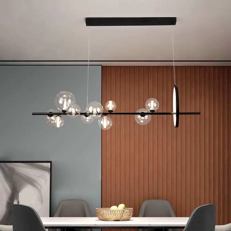 

Modern Clear Glass Bubble LED Chandelier for Dining Room Kitchen Island Nordic Restaurant Loft Home Decor Black G9 Hanging Light