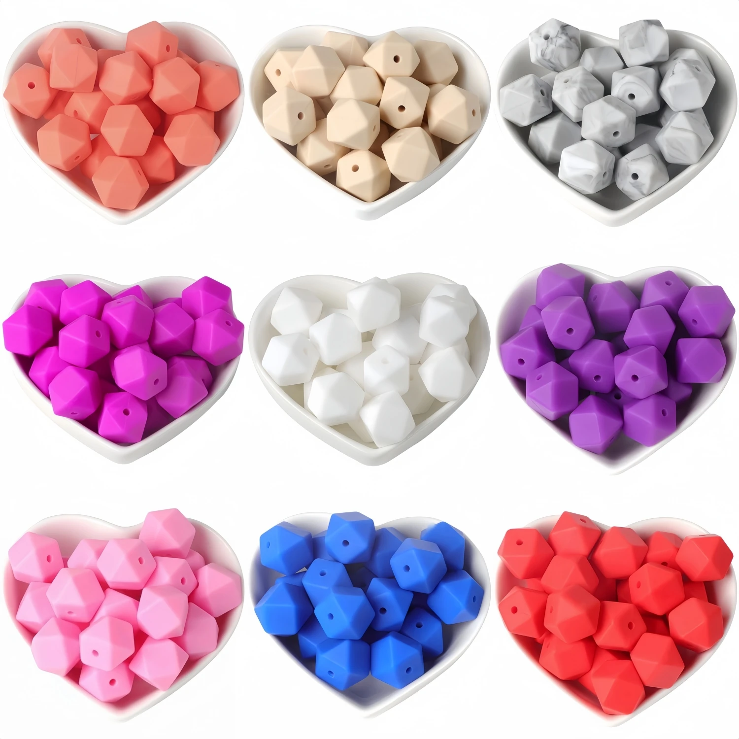 20/30pcs 14mm DIY colorfulful silicone hexagonal beads hexagonal beads polygonal beads multi-sided silicone beads non-fading can be used for DIY pen