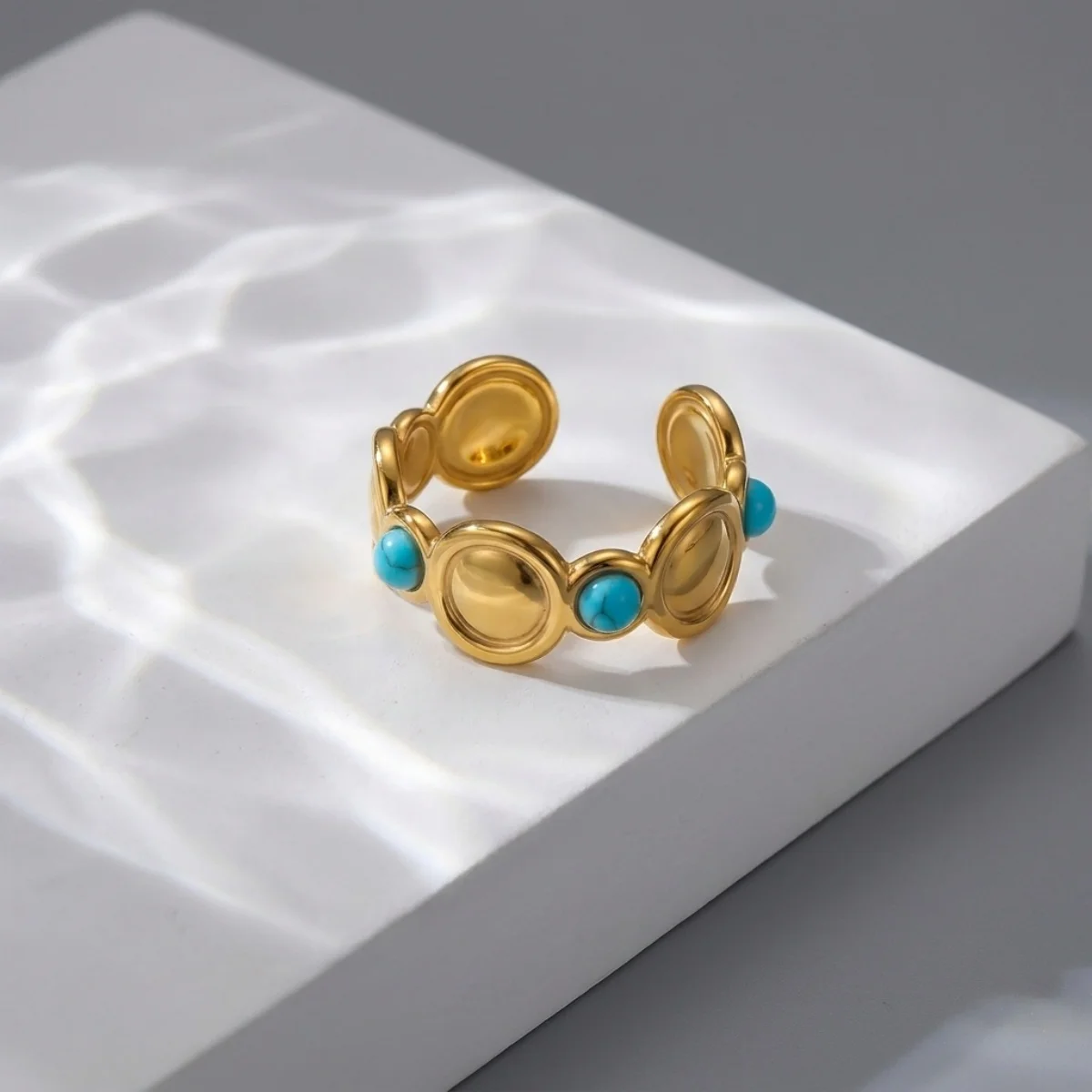 Edelstahl Blau Naturstein Geometrische Fingerringe für Damen und Herren Französischer Vintage Sonnenblumen-Blatt Runder Ovaler Ring Schmuck – Detail 31