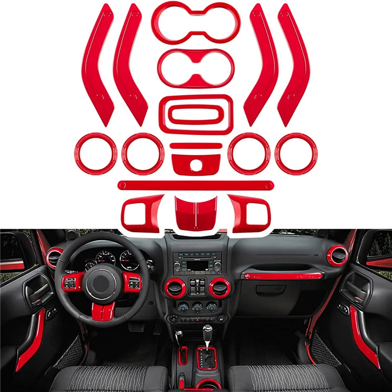 18Pcs Decorative Frame Ring Central Control Interior Car Accessories for Red