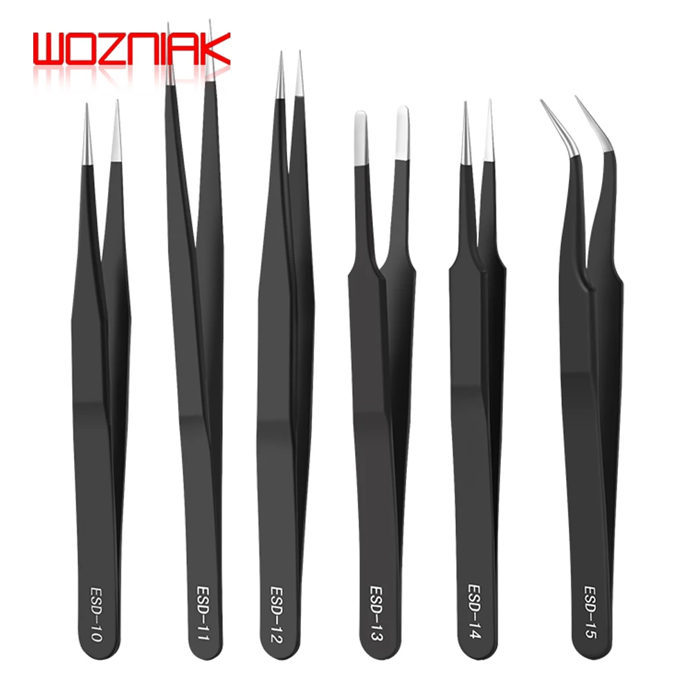 WOZNIAK Anti static maintenance Tweezers Extra Sharp High Precision Tip / Elbow Electronic Component Tweezers Clamp Forceps Tool