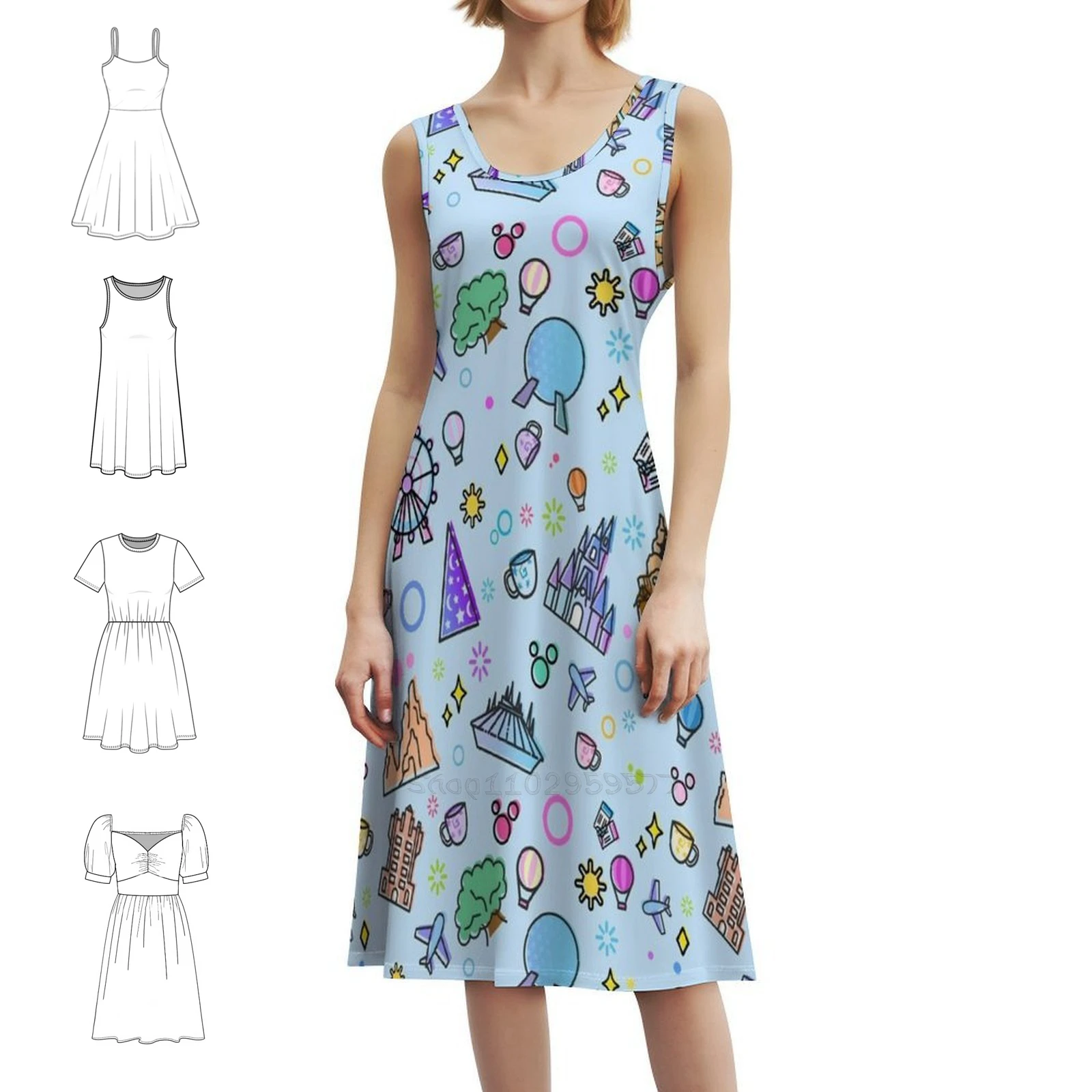 Meet Me At My Happy Place Patrón Vestido de estilo coreano para mujer Vestido casual elegante para fiesta o uso diario Meet Me At My Happy