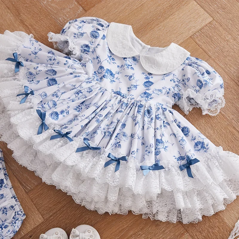 2024 Children Spanish Floral Dressses Girls Spain Lolita Princess Dress Kids Ball Gowns with Hat Baby Eid Clothes Frock Vestido