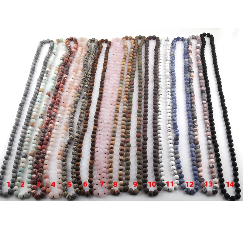 Fashion Jewelry Frosted 8MM MATT Semi Precious Stones long Knotted Necklace