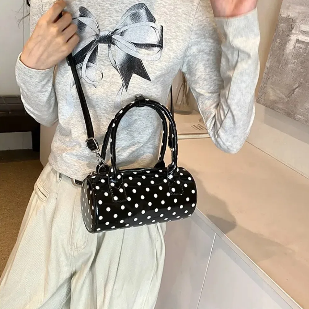 New Handbag Shoulder Bag Polka Dot PU Leather Crossbody Bag Barrel Shape Bucket Handbags Ladies