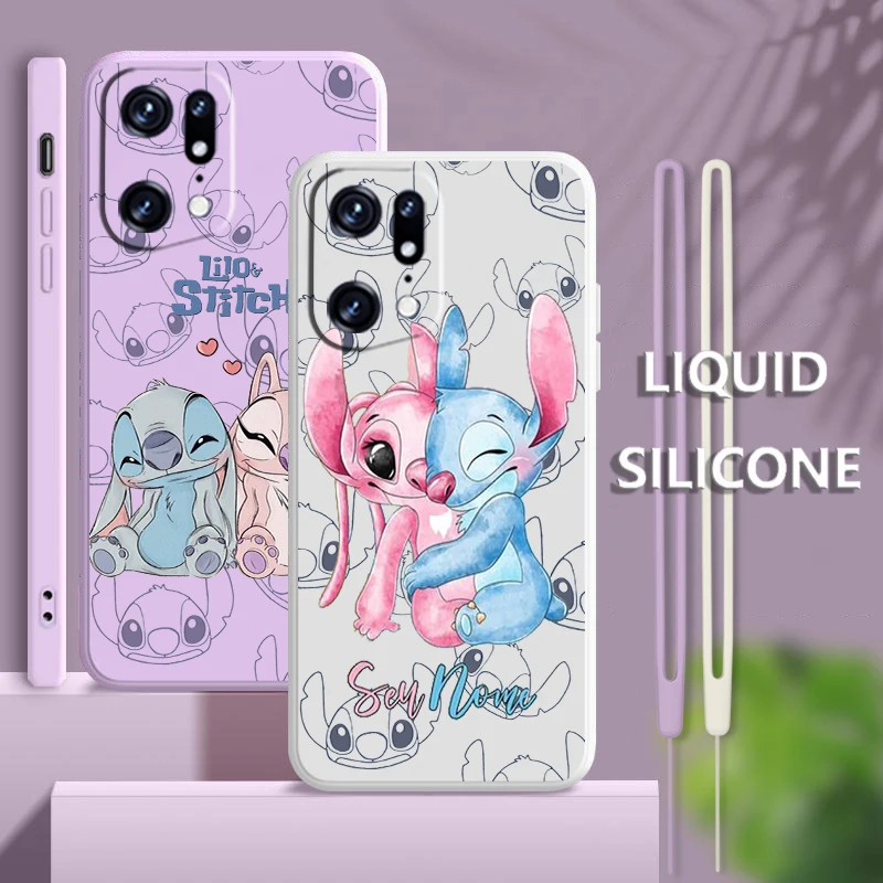 Stitch Lilo Cartoon For OPPO Find X5 X3 X2 neo Pro Lite A5 A9 2020 A53 A53S A96 A94 A4G 5G Liquid Rope Phone Case Coque Capa