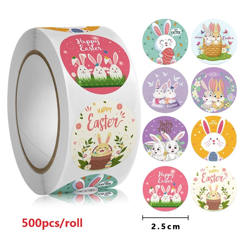 100-500 Pcs 2.5cm Easter Sticker Kids Happy Easter Bunny Egg Cartoon Gift Sealing Labels Paper Sticker Spring Party Decoration
