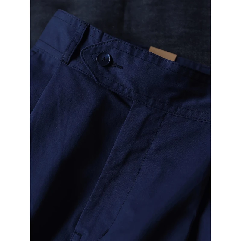 BOB DONG Classic Pleated Chino Shorts High Rise Straight-Leg Gurkha Short Navy Blue