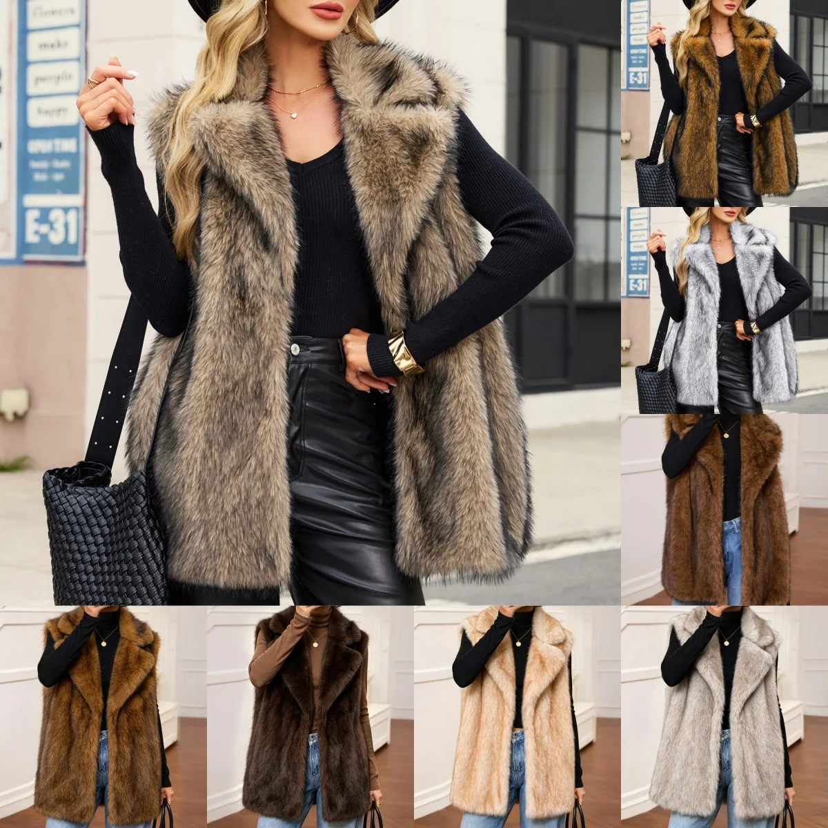 Vest Women Faux Fur Vests Turn Down Collar Coat Thick Warm Sleeveless Y2k Streetwear Open Front Elegant Work Outerwear Waistcoat