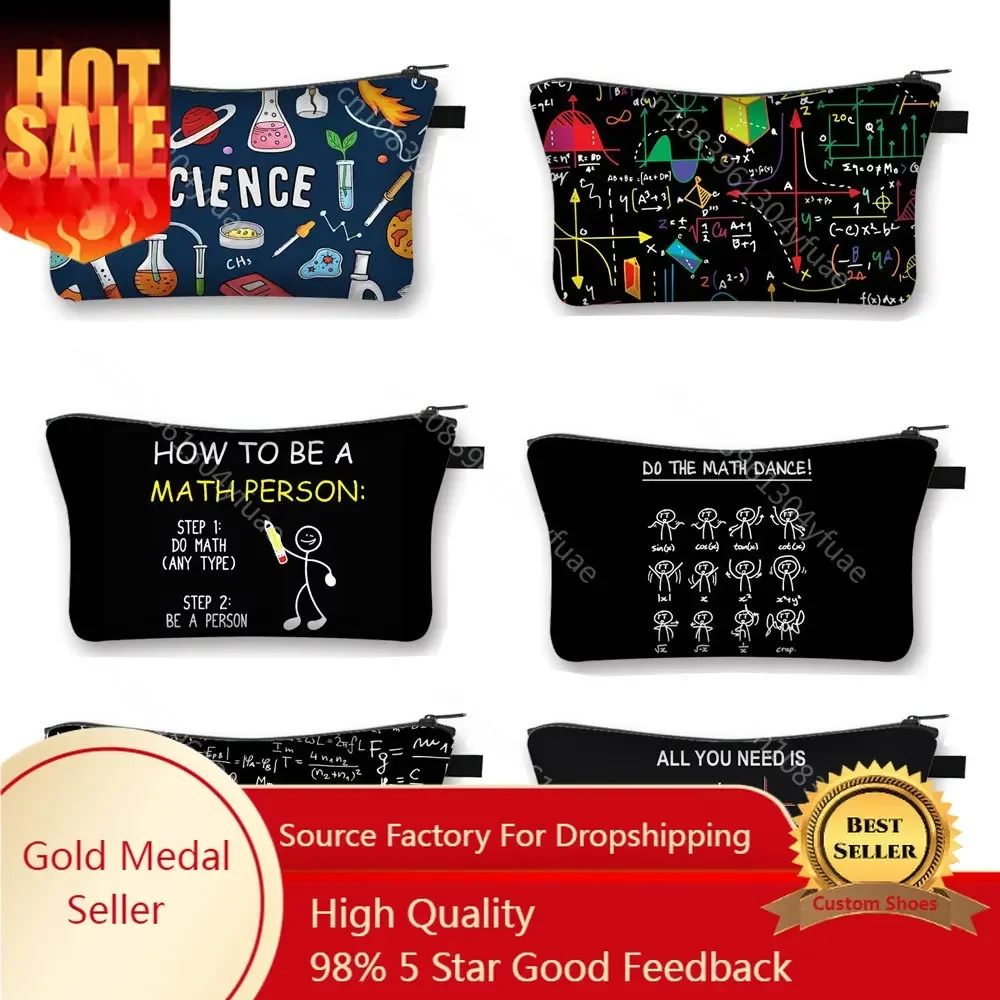 

Funny Math Chemistry Physics Formula Cosmetic Bags Teenager Toiletries Bag Girls Makeup Bags Geometric Algebra Cosmetic Case