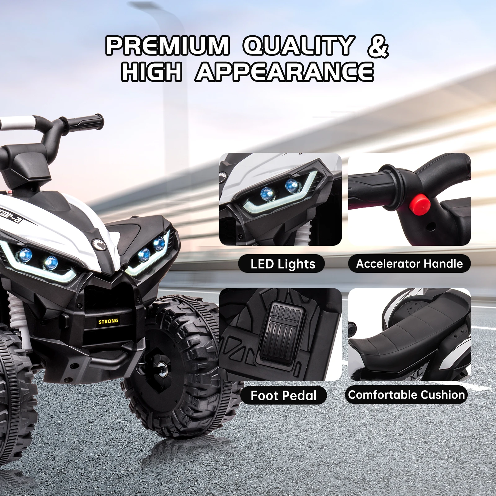 el coche para niños, vehículos ATV eléctricos de 12 V con telecomando, juguete de paseo en ATV alimentados por batería, con música