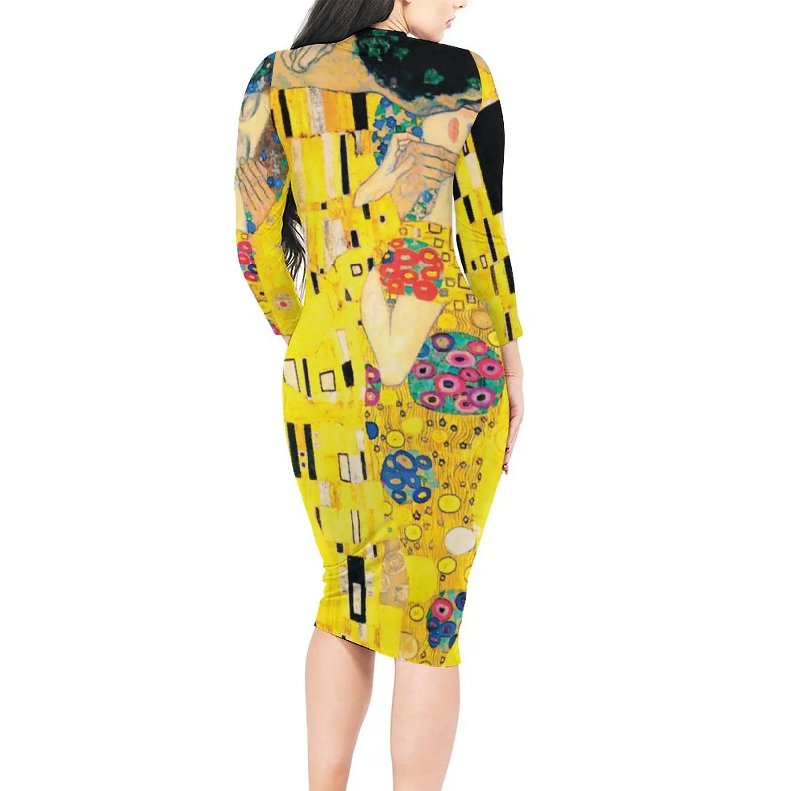 Gustav Klimt Dress Women The Kiss Aesthetic Bodycon Dress Autumn Long Sleeve Retro Dresses Custom Oversize Vestido