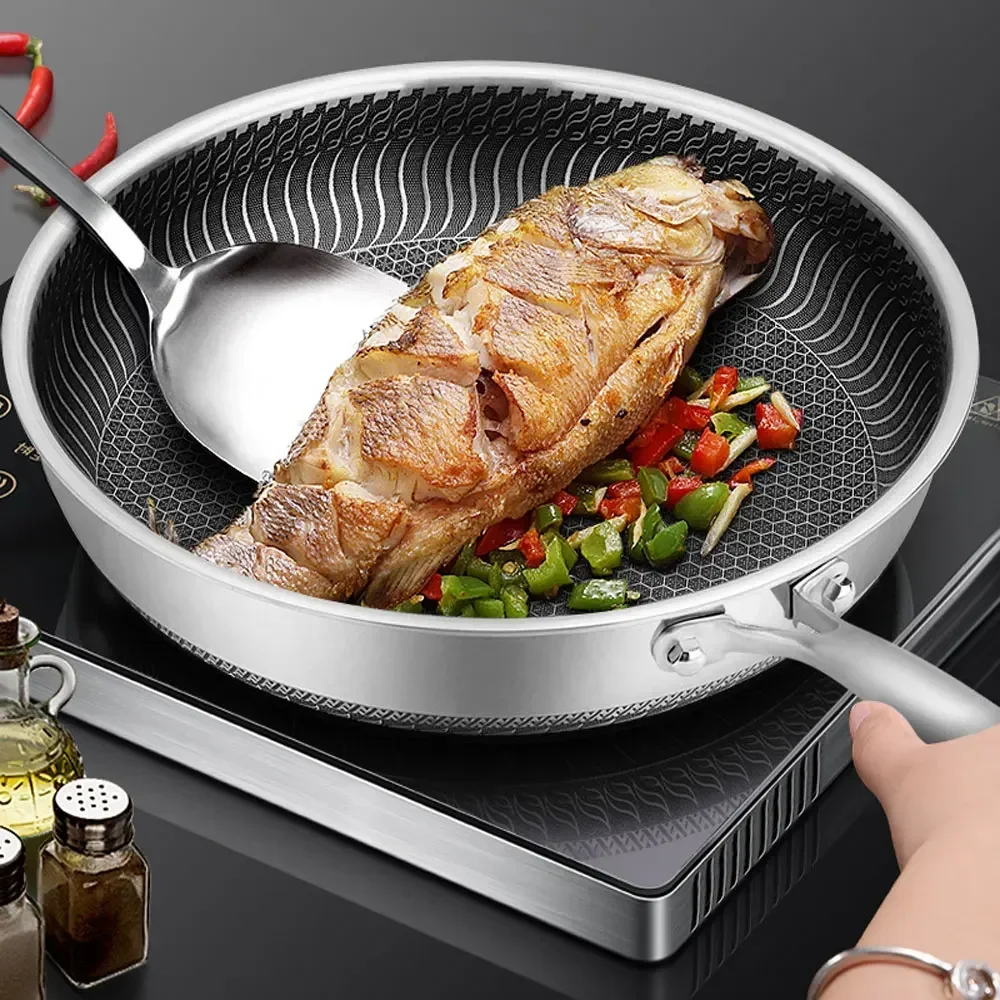 

Frying Pan 316 Stainless Steel Wok Pan Double-sided Honeycomb Skillet