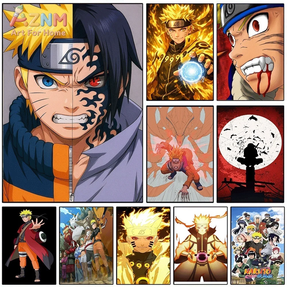 Naruto And Sasuke Split Portrait Anime Canvas Wall Art Print Poster Unframed Canvas Painting Home Bedroom Living Room Wall Dec