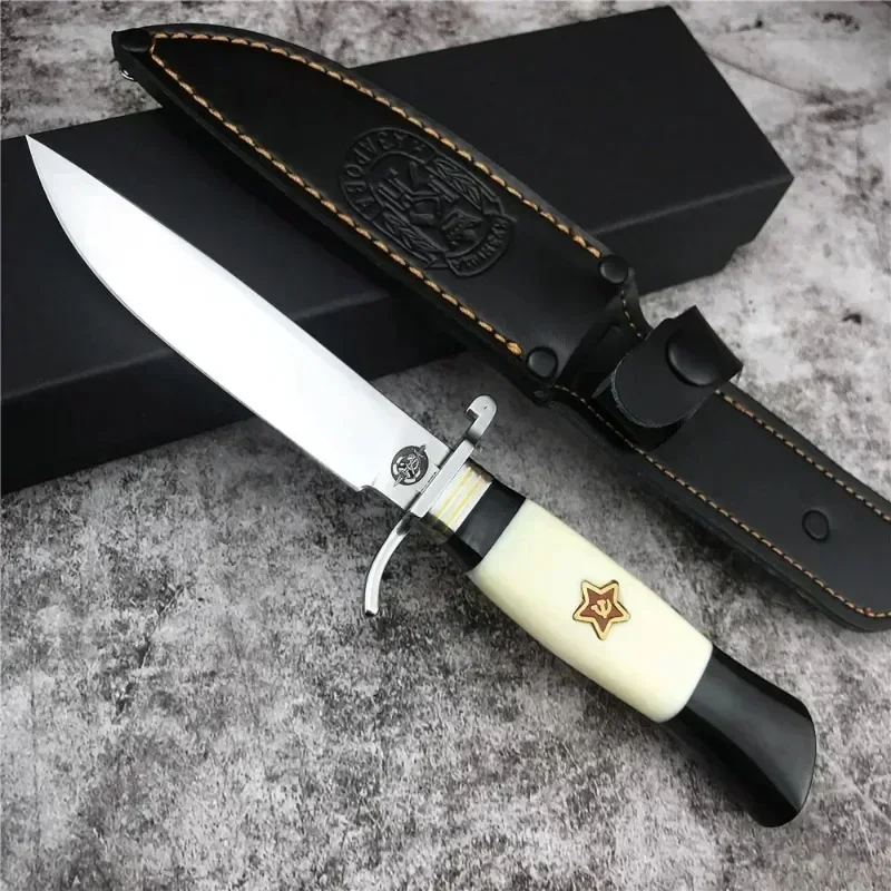 Russian Finka NKVD Combat Military Fixed Blade Knife EDC Outdoor Knives Bushcraft Camping Survival Tools Leather Sheath