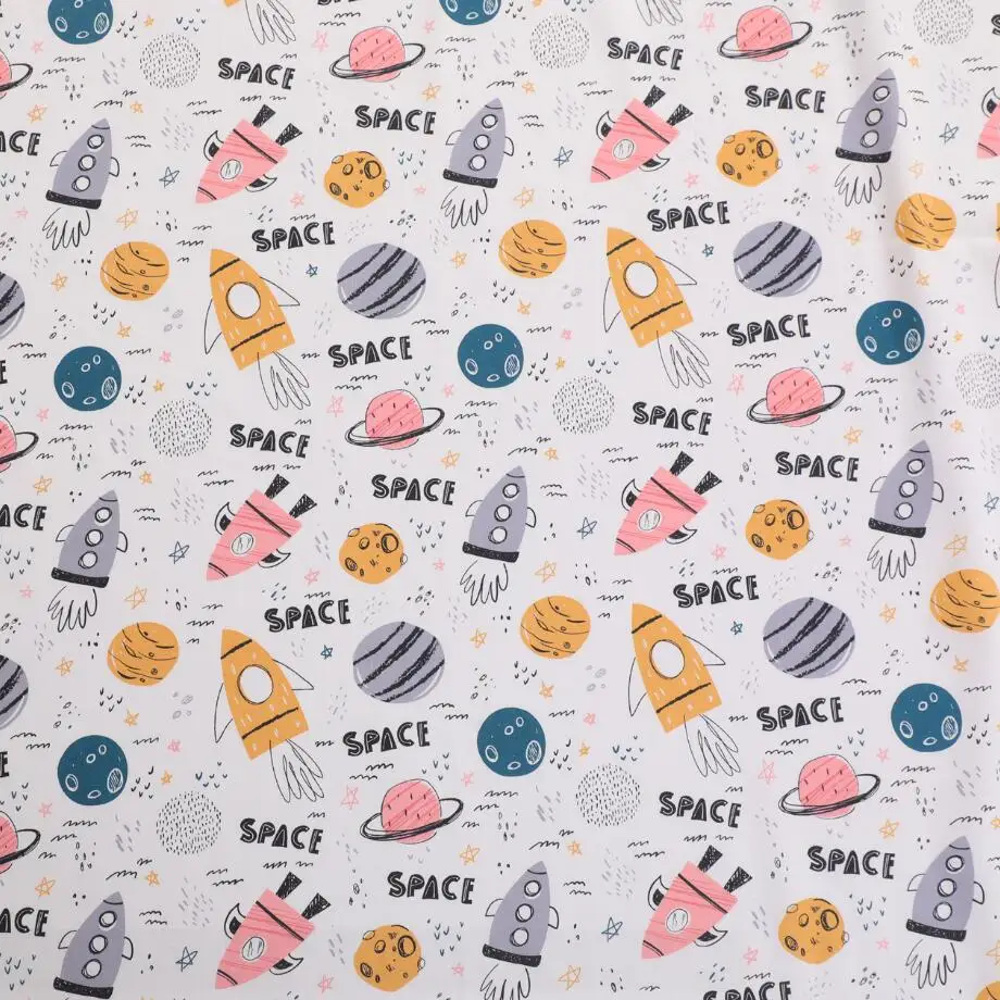 Cartoon Rocket Robot Printed Cotton Fabric, Sewing Craft Cloth, Quilting, Baby Dress, Tecido, DIY Patchwork, Handmade, New