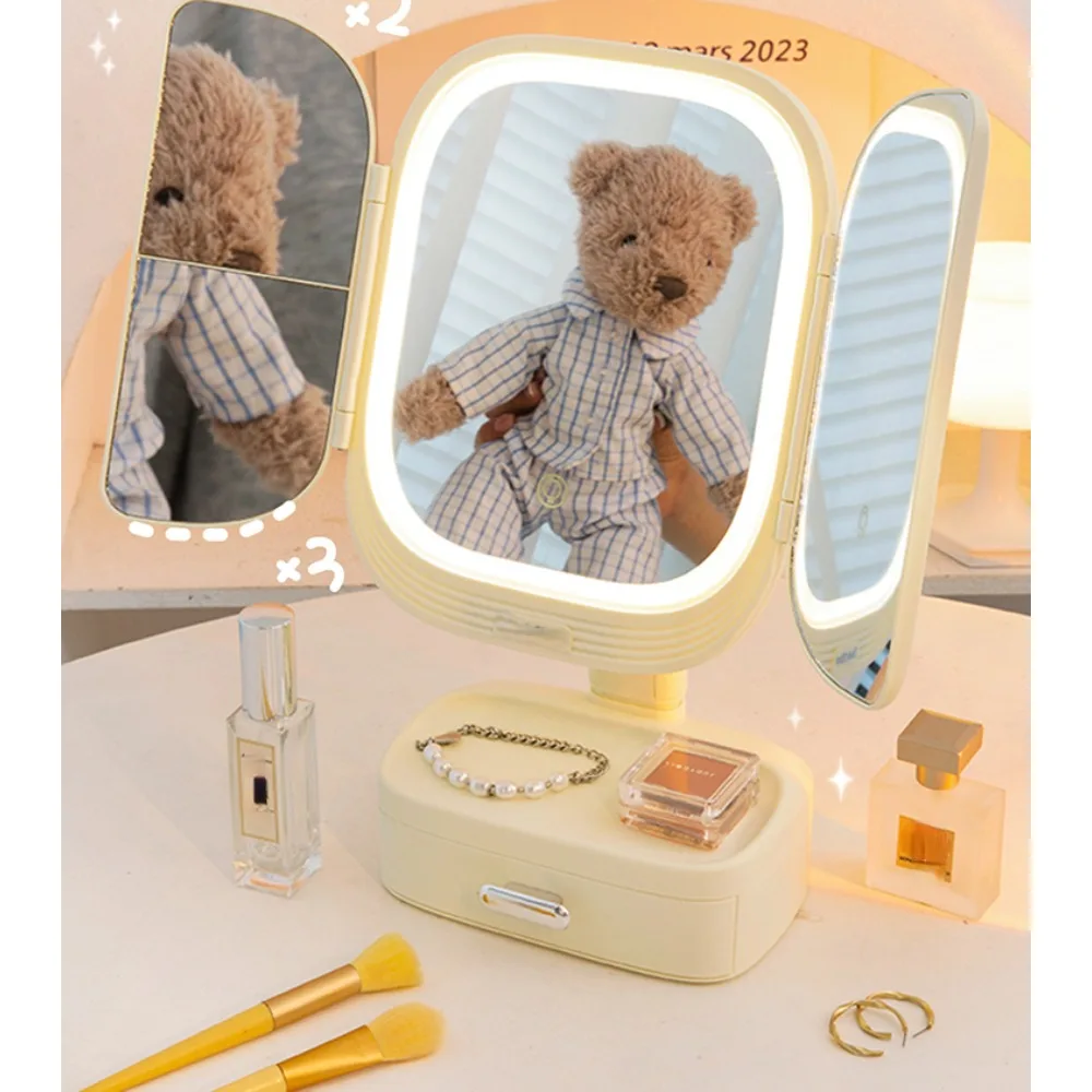 Desktop makeup mirror with light LED home dresser fill light premium folding mirror