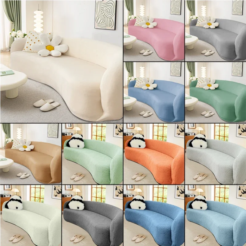 Shaped Semi-Circular Curved Sofa Cover Stretch Semi Circle Curved Couch Slipcover for Living Room, Washable Couch Slipcover