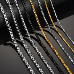 UELF 2MM 2.5MM 3MM Box Chains Stainless Steel Necklace DIY Long Necklaces Jewelry for Women Men Statement 45CM-75CM