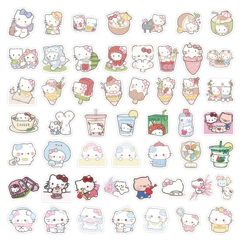 100PCS Kawaii Sanrio HelloKitty Stickers Cartoon Decals Kinderen Speelgoed DIY Telefoon Notebook Bagage Gitaar Waterdichte Sticker Decor