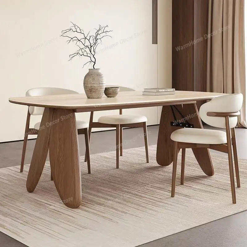 

French-Style Retro Solid Wood Rock Slab Dining Tables Nordic Creative Rectangular Dining Room Table Kitchen Home Furniture
