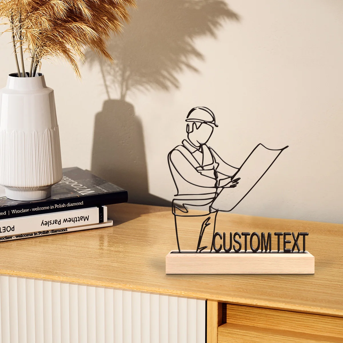 1pc Customized Wrought Iron Desktop Ornaments Custom Name With Wooden Base Office Decoration,Christmas and Housewarming Gifts