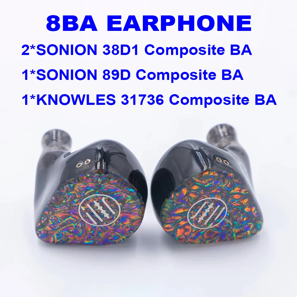 8BA IEM Earphones HiFi Headphones in-ear Monitor Earbuds Balanced Armature Headphone for Musicians Wired Headsets 2pin Earphone