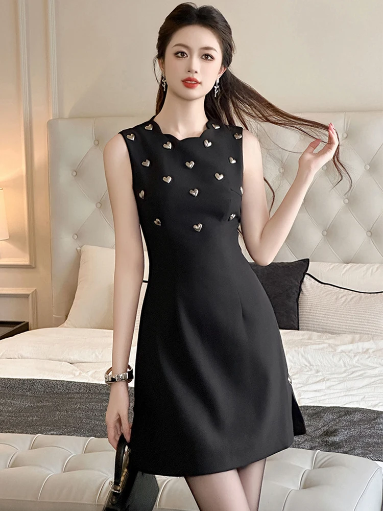 Lady Sweet Black Elegant Evening Dress Women Clothes Mujer Chic Vintage Sexy Sleeveless Slim Short Party Club Birthday Vestidos