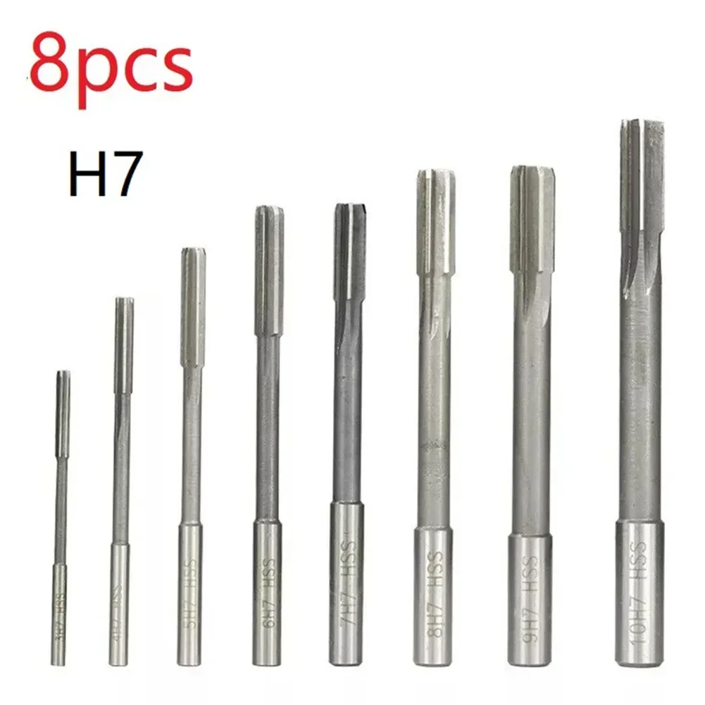 8pcs H8/H7 HSS Reamer 3-10mm Straight Shank Hand Reamer Chucking Reamer Machine Reamer Milling Cutter Reamer Machining Tool