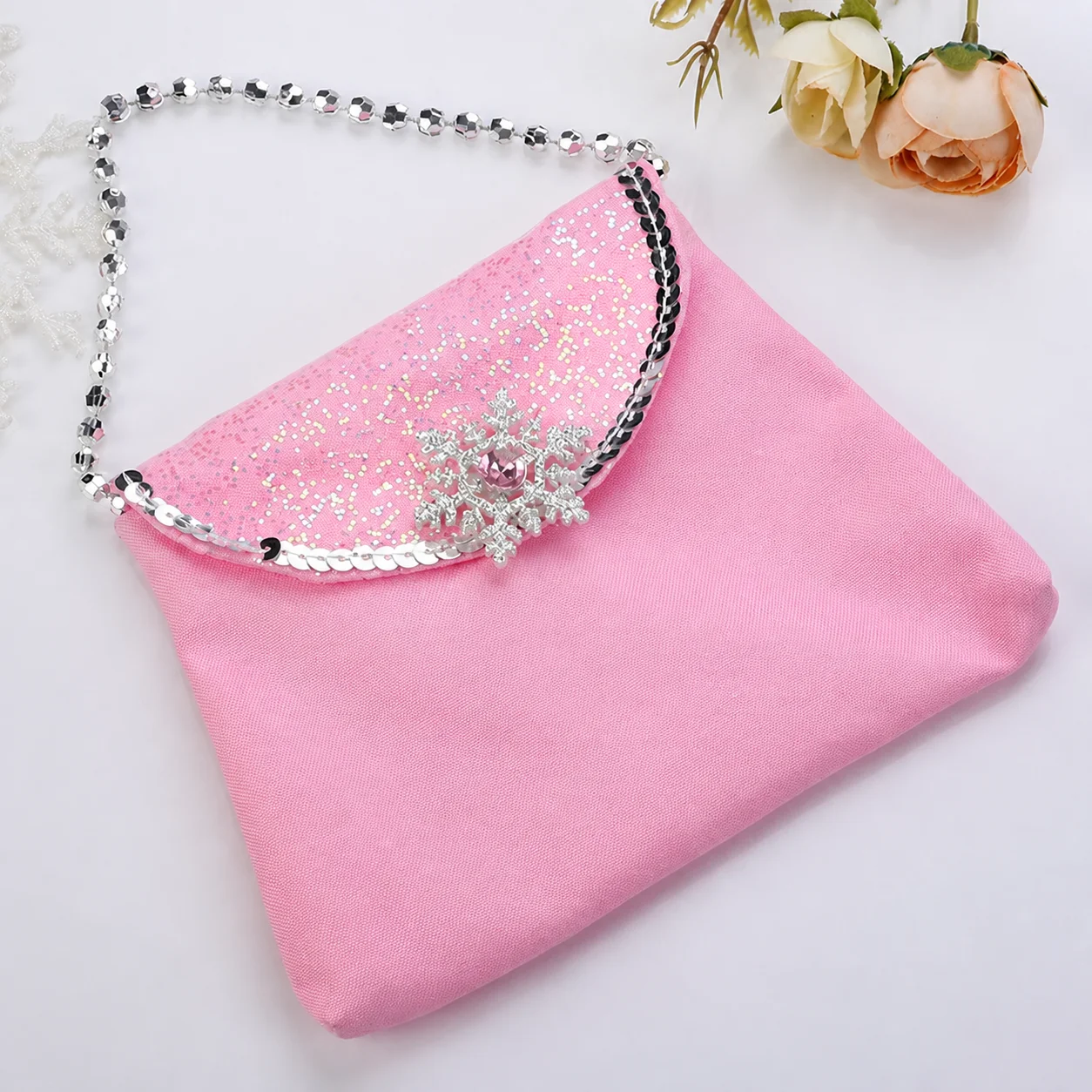Kids Girl Princess Handbag Canvas Flip Coin Purse Sparkling Rhinestone Decor Princess Style Small Beaded Handbag for Daily Use