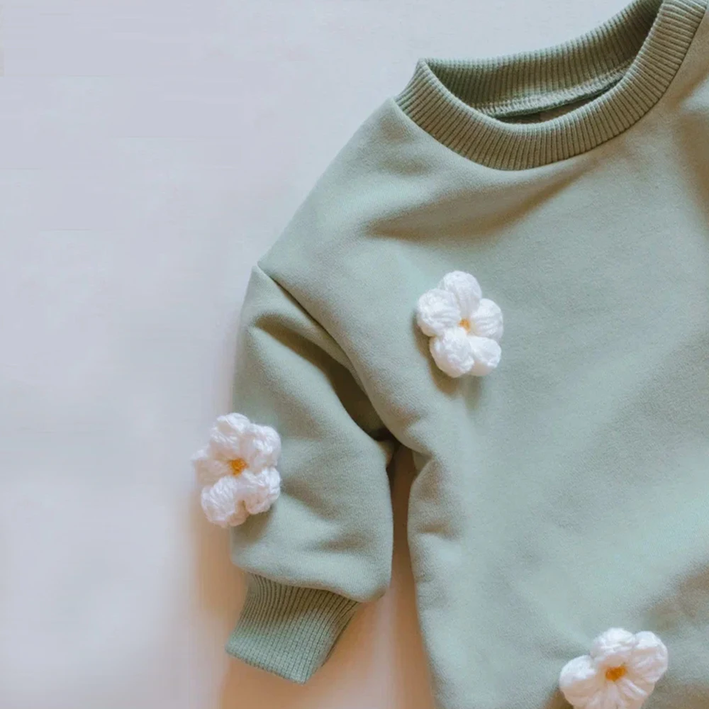 Newborn Baby Romper Embroidery Flower Sweatshirts Romper Jumpsuits Long Sleeve Clothes Infant Rompers Spring Cute 0-6M 12M 24M