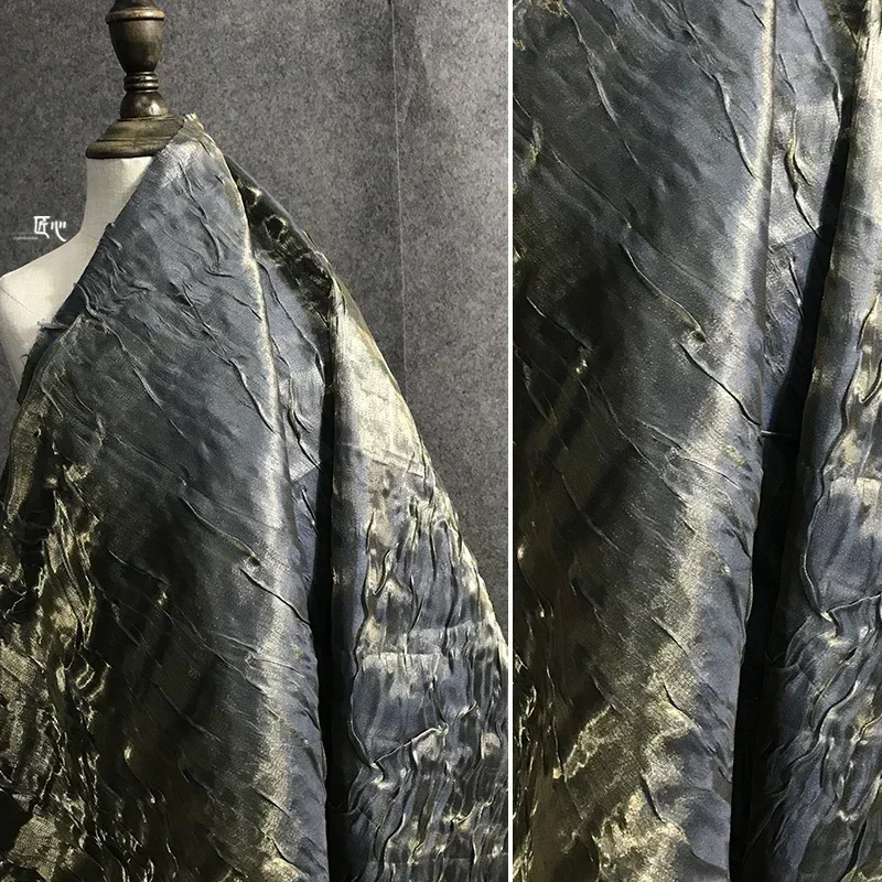 

Светоотражающая зеленая плиссированная ткань с листьями ивы для костюма, дизайнерская модная одежда, материал для шитья своими руками