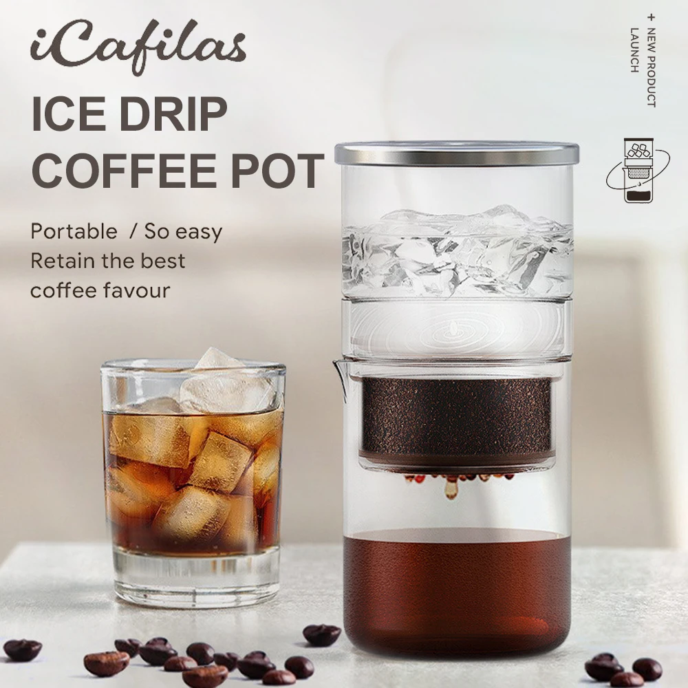 iCafilas HLB20 Ice Drip Coffee Pot Cold Brew Coffee Kettle Portable Water Drip Coffee Maker Suitable for Making Dutch Coffee