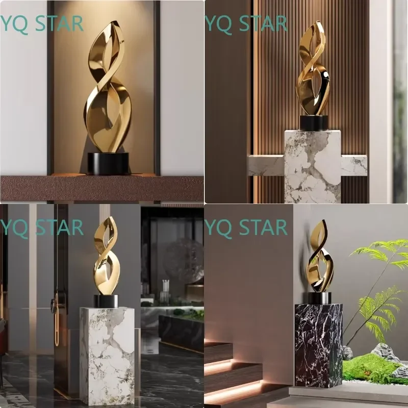 Abstract Art Sculpture for Modern Home Decor Electroplated Gold Figurine Luxury Living Room Ornament Creative Aesthetic Gift