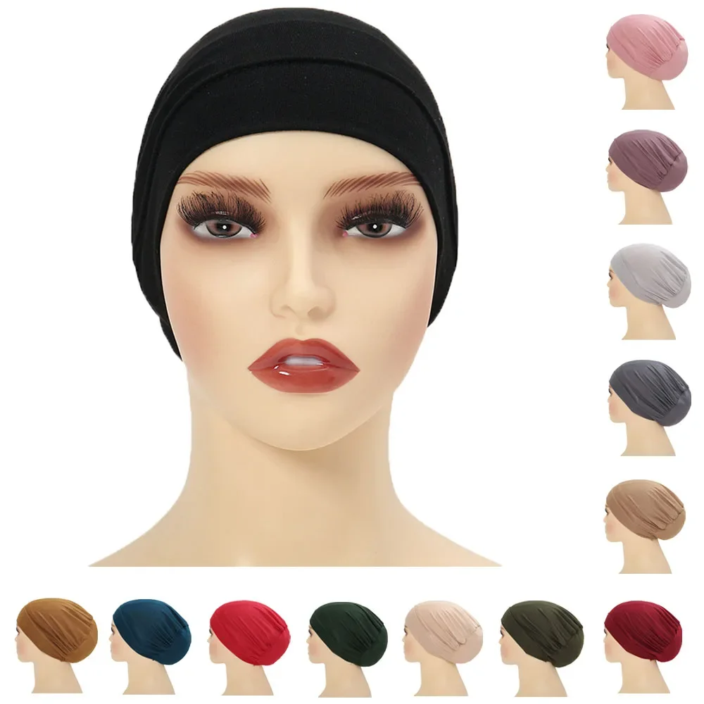 Muslim Women Head Scarf Cotton Underscarf Stretch Hijab Cover Headwrap Underscarf Cap Shawl Islam Scarf Inner Headband Bonnet