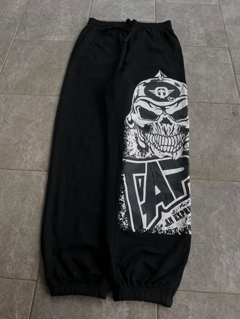 

Retro American Hip Hop Men Leg Tights Trendy Printed Design Sports Pants Harajuku Commuter Personalized Loose Nine Cent Pants